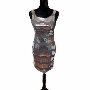 Studio Y Silver, Taupe & Brown Sequin Wave Bodycon Mini Dress